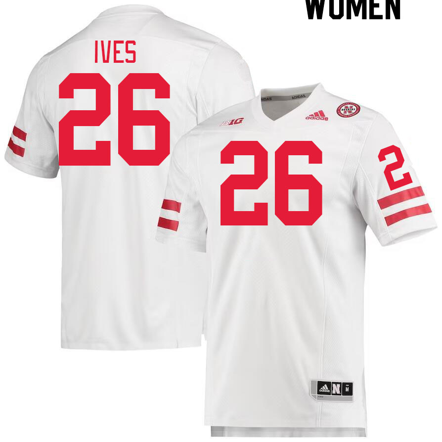 Women #26 Kwinten Ives Nebraska Cornhuskers College Football Jerseys Stitched Sale-White